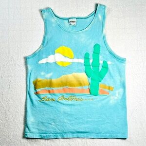 ✨ Vintage 1988 San Antonio Cactus Tank Top – 80s Light Blue Tee ✨